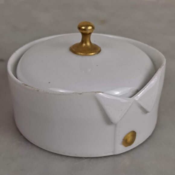 R & S Germany Cream Colored Button Box Gold Accent Removable Lid Porcelain - Picture 9 of 13
